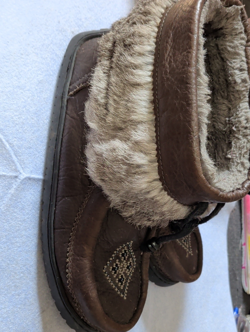 Women's Brown Leather Fur Winter Ankle Boots